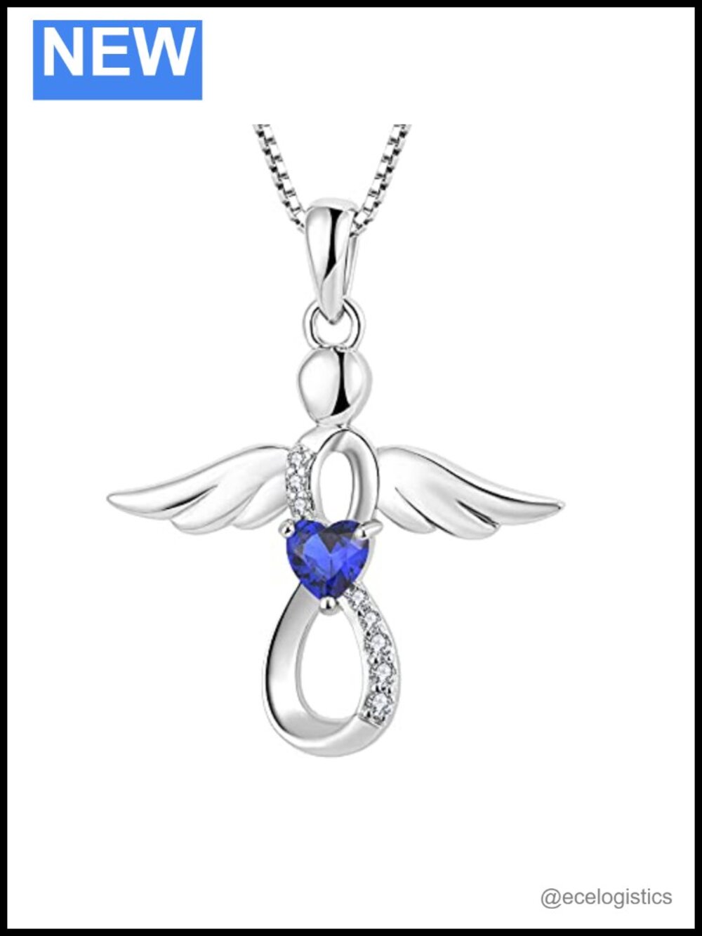 925 Sterling Silver Guardian Angel Infinity Necklace Cubic Zirconia Pendant